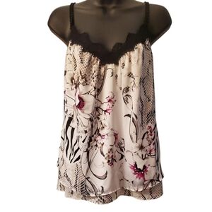 White House Black Market Lace Trim Layered Floral and Animal Print Cami Size M